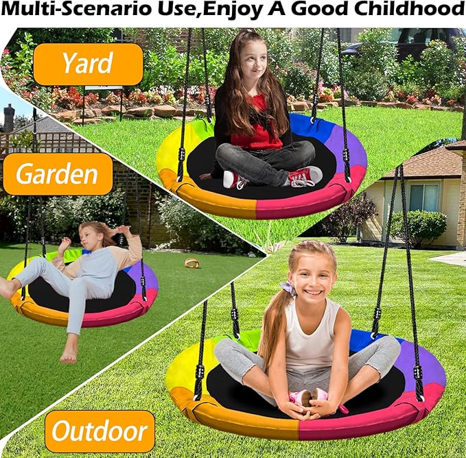 40" Saucer Tree Swing for Kids - 500Lb Weight Capacity, Waterproof Platform Swing Seat with Adjustable Ropes for Kids Playground Outdoor Activity Backyard Fun (Color)