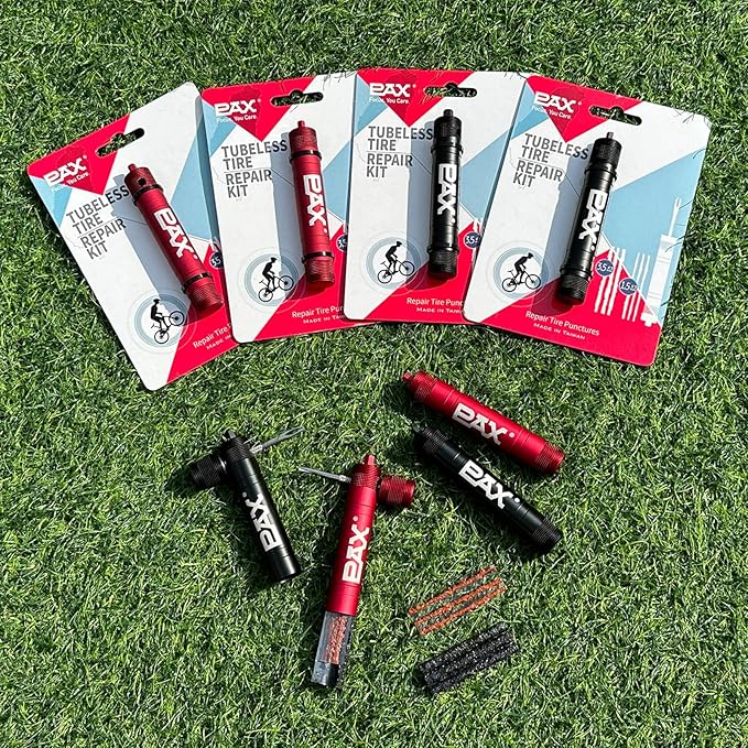 PAX Black Mountain Bike Tubeless Tire Repair Plug Kit, Xmas Gift for Biker, Plus 4mm Hex Key for Emergency Bicycle Repair Kit, Fix Road Bicycle Tire Flat Punctures