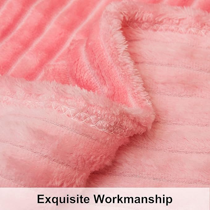 NTBAY Flannel Fuzzy Toddler Blanket, Fluffy Warm and Lightweight Reversible Stripes Design Baby Plush Blanket, 30x40 Inches, Pink