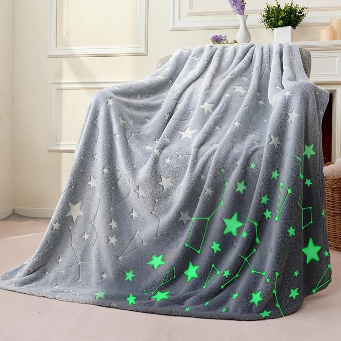 Joiedomi Glow in The Dark Blanket Space Star Gifts Toys for Girls Boys Age 2 3 4 5 6 7 8 9 10 11 12 Year Old Boy Gifts, Soft Cozy Flannel Kids Throw Blanket, Birthday Bedroom Decor 50"×60"