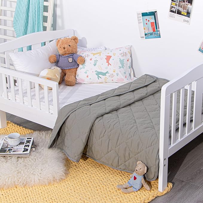 NTBAY Down Alternative Oversized Toddler Comforter, Super Soft and Warm Solid Color Baby Crib Quilted Blanket, 43x60 inches, Smoke Grey