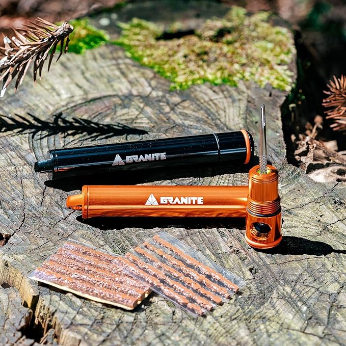 Granite Suture Aero Tire Plug Kit with Integrated CO2 Inflator, Tubeless Tire Repair Kit with 2 Size Plugs, CO2 Tire Inflator Works with Presta Valve