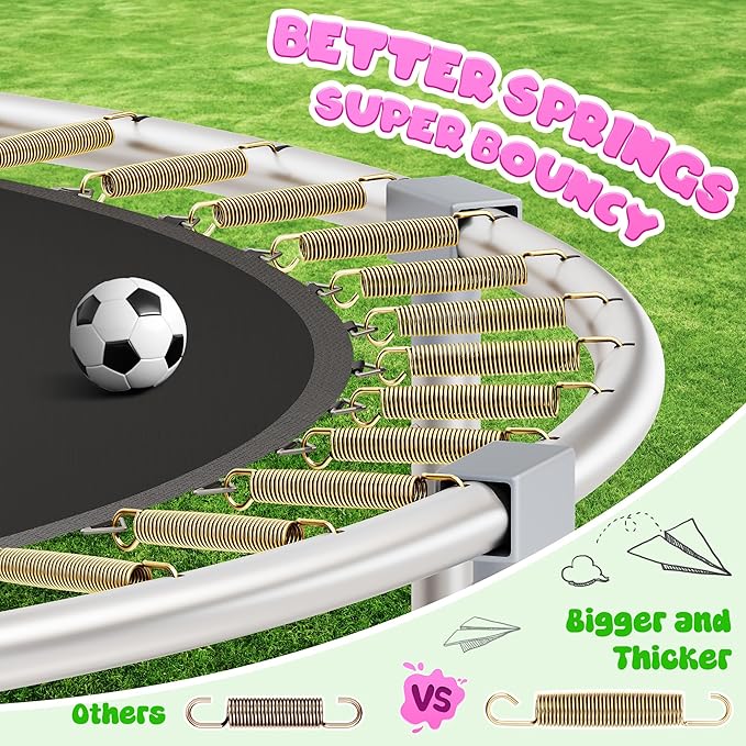 Trampoline 8FT 10FT, Outdoor Trampolines with Enclosure Net and Ladder, Recreational Anti-Rust Trampolines for Kids and Adults, ASTM Approved