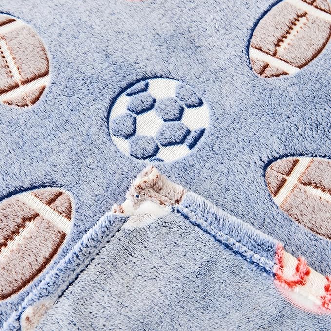 Wajade Sports Balls Gifts Toys for Boys Girls - Glow in The Dark Sports Balls Blanket Birthday Christmas Decor for Kids Age 3 4 5 6 7 8 9 10 11 12 Years Old Teens Child Throw Light Grey 60"x80"