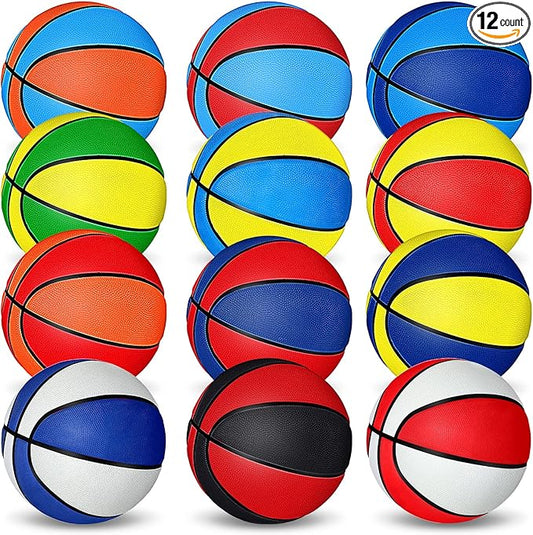 Wettarn 12 Pcs Mini Basketballs for Kids - Size 3 Colorful Rubber Basketball Bulk with Pump for Mini Hoop, Indoor Outdoor Practice, Game, Back to School Party, 7 Inch