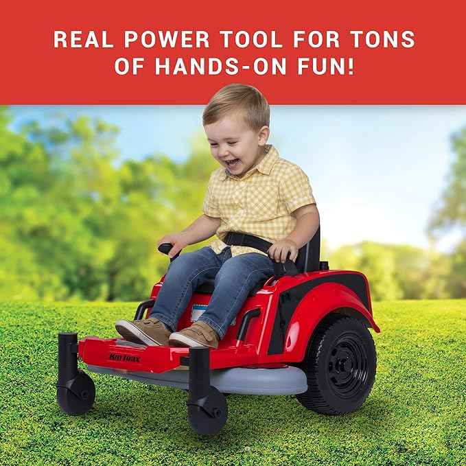 Kid Trax 12V Zero Turn Lawn Mower Jr. Ride on Toy - Riding Lawn Mower, Outdoor Toys, Kids Electric Car, Tractor Toy, Dual Handle, Twist and Turn, Speed to 2.5 MPH, Max Weight of 66lbs, Age 2-5, Red