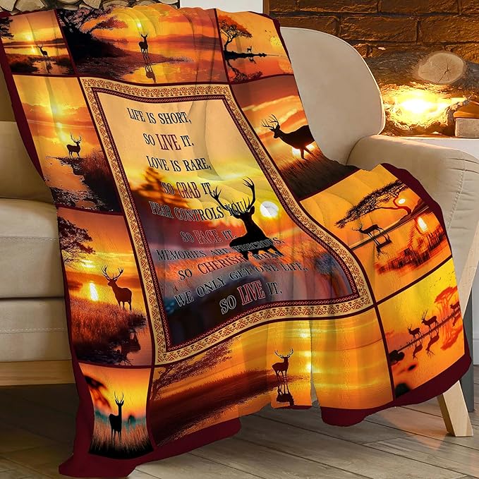 Deer Throw Blanket Deer Elk Stuff Gifts for Kids Girls Boys Adults Women Men Soft Cozy Warm Plush Fluffy Fuzzy Fleece Blanket Decor 60''X80''