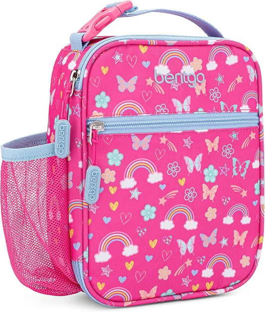 Bentgo Kids Insulated Lunch Tote - Water-Resistant, Reusable, Lightweight & Durable Lunch Bag with Water Bottle Holder & Mesh Pocket, Fits Lunch Box & Water Bottle - Ideal for Ages 3+ (Rainbow)