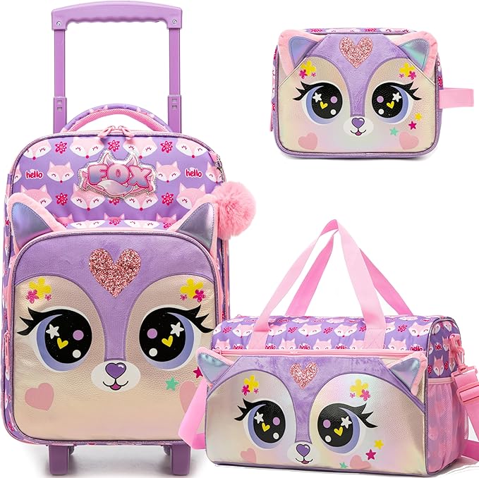 Girls Luggage with Wheels Suitcases Kids Travel Softside Suitcases 16" Carry on Suitcase with Duffle Bag Luggage Sets Airline Approved