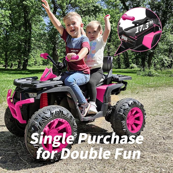 Kids ATV 4 Wheeler, 24V 4WD Electric ATV Ride On Toy for Big Kid with 2-Seater, 4x200W Motor - Rose Pink