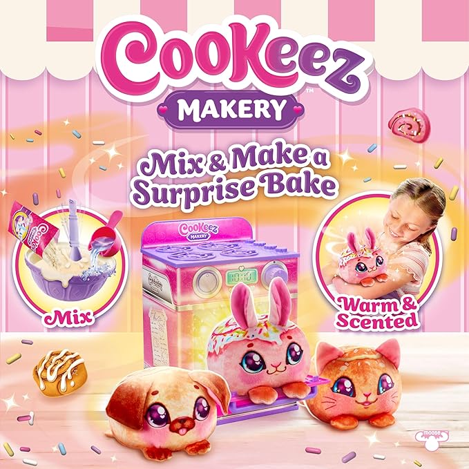 Cookeez Makery Cinnamon Treatz Oven – Interactive Bake & Reveal Oven Playset with Mystery Scented Plush (Cinnamon Pooch, Fondant Feline, or Strawberry Swirl), Mixing Tools, Dough, & Accessories, 5+
