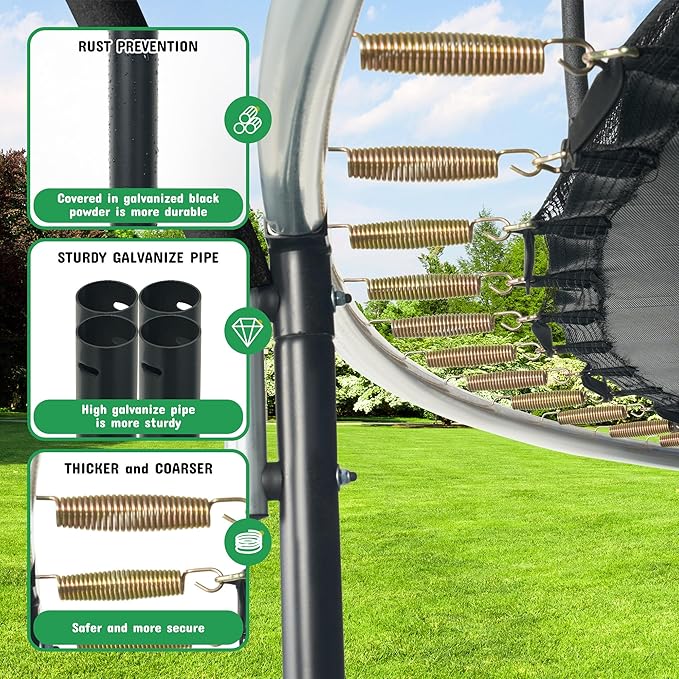 Polar Aurora 10FT 12FT 14FT 16FT Outdoor Trampoline with Safety Enclosure Net, Thickened Spring Pad，ASTM Approved Recreational Trampoline for Kids and Adults,Anti-Rust Coated Frame and Thickened Mat