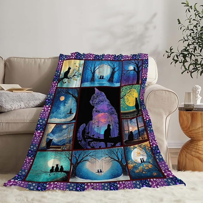 Black Cat Throw Blanket Black Cat Stuff Gifts for Kids Girls Boys Adults Women Men Soft Cozy Warm Plush Fluffy Fuzzy Fleece Blanket Decor 60''X80''