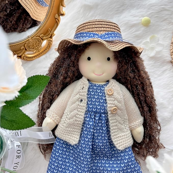 BlissfulPixie Handmade Waldorf Soft Girl Rag Doll Basia 12" - Ideal First Plush Doll for Babies & Toddlers