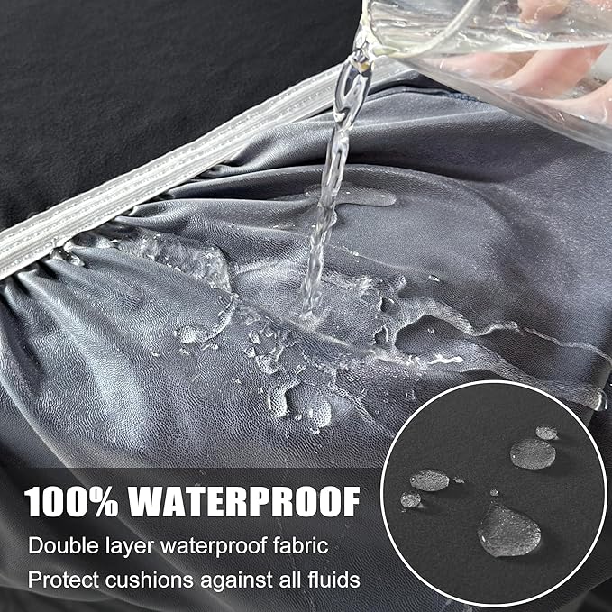 100% Waterproof Couch Cushion Covers Sofa Seat Cover, Stretch Sofa Cushion Slipcovers for Sectional Sofa, Reversible Sofa Protector Covers for Kids Pets, Washable(Large, Black)