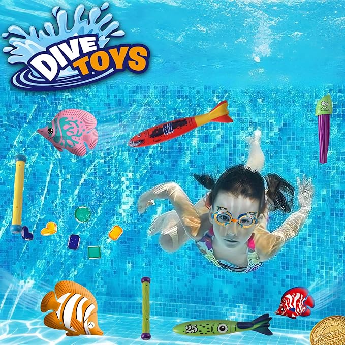 LITTLE FROGGY Kid’s Diving Set with 30 Pcs Diving Toy Kit Perfect for Pool, Beach, Water Parks, for Swimming Training & Water Games for Boys Aged 3-12 (Pirate)