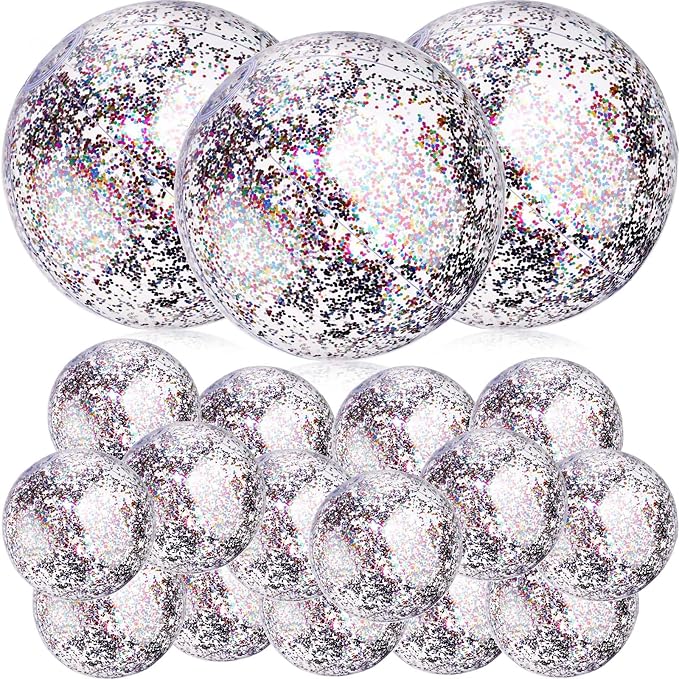 Chivao 18 Pcs Sequins Beach Ball 24 Inch 16 Inch Clear Inflatable Glitter Summer Swimming Pool Balls Wedding Outdoor Floatable Decor Confetti Decor for Beach Party(Multi Color)