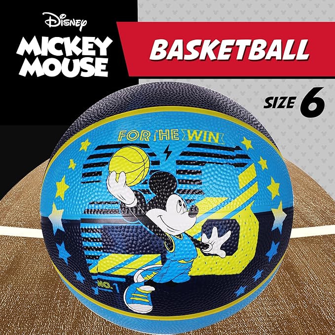 Disney Mickey Mouse Basketball Size 6, Indoor and Outdoor Game Youth Sports Ball for Boys and Girls