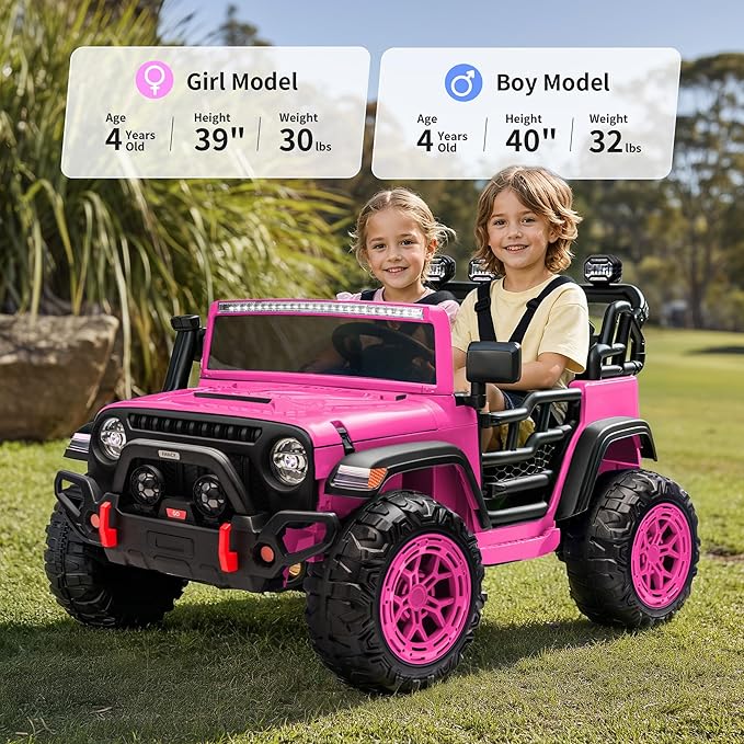 2 Seater Ride on Electric Car, 12V Ride on Toy Car for Kids 4-8 w/Remote Control, EVA Tires - Pink