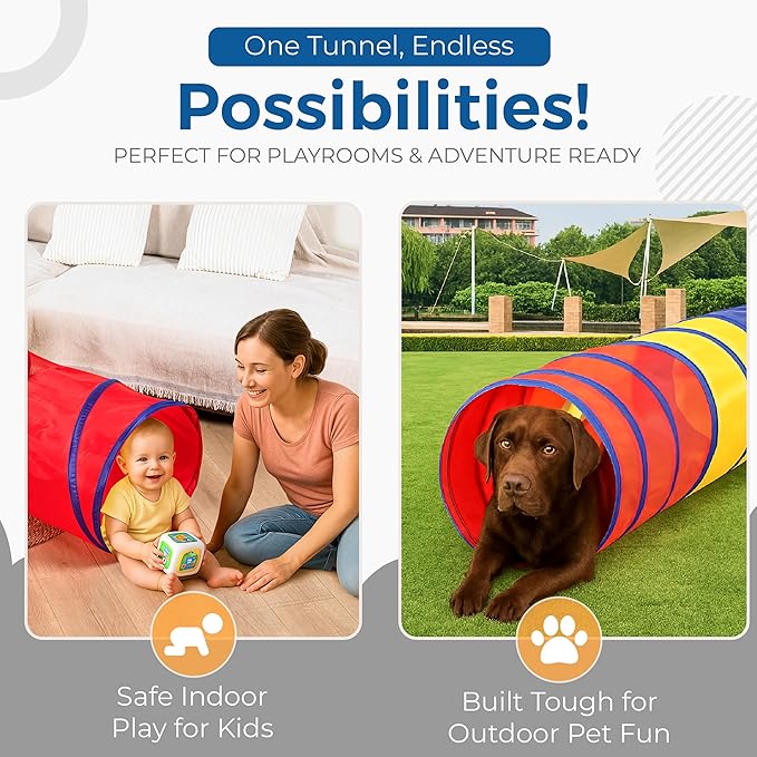 Toddler Play Tunnel – Sensory Crawl Tunnel Tent for Kids, Pop Up Indoor Outdoor Toy Tunnel for Toddlers, Rainbow Play Tent for Boys & Girls (Foldable 6 ft Tunnel)