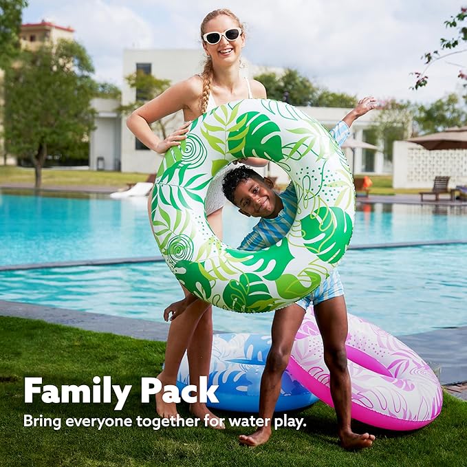 JOYIN 3 Pack Pool Floats, Pool Tube for Kids Swim Rings Inflatable Tubes, Tropical Leaves Floatie Ring Water Toys for Swimming, Summer Beach Party