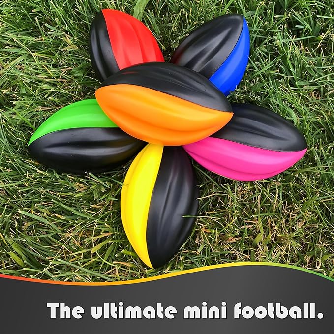 Mini Football Pack - 5” Spiral Small Foam Footballs for Kids (Red, Yellow, Blue, Pink, Orange, Green)
