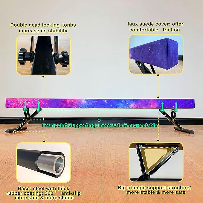 Adjustable Balance Beam 8 ft Gymnastic Beam Adjustable Height for Kids and Teenage of All Gymnastic Levels, Gymnastic Training Beam Gymnastic Equipment for Athlete Home and Gym Club Use