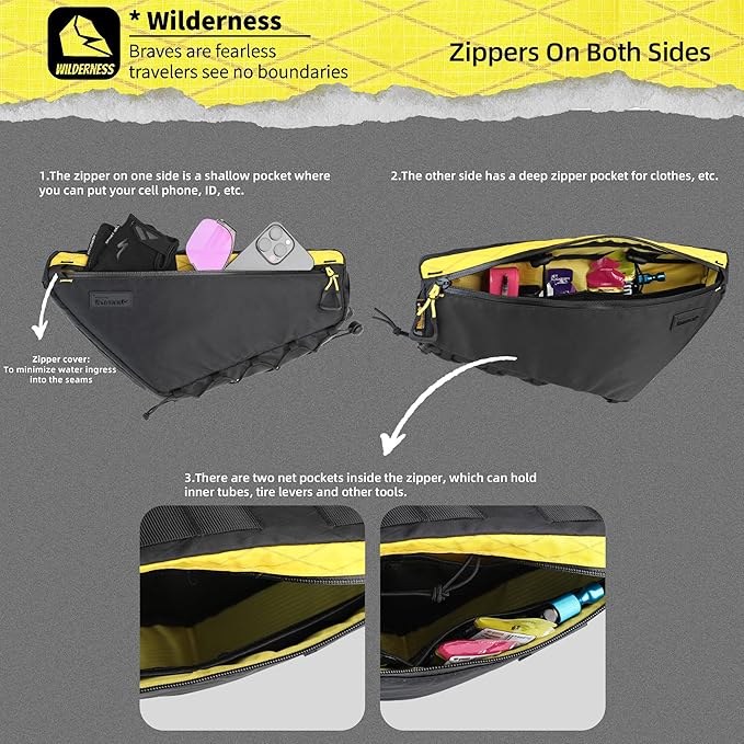 Bicycle Frame Bag Bike Triangle Bag Waterproof Bike Bag 1.7L with Dual Side Mesh Pockets for MTB Road Bike Cycling Commuting and Outdoor Adventures