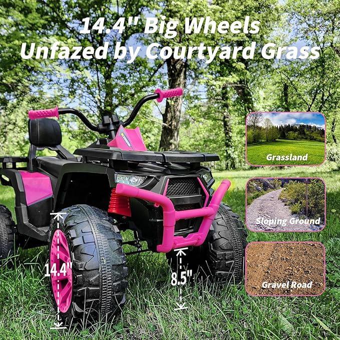 Kids ATV 4 Wheeler, 24V 4WD Electric ATV Ride On Toy for Big Kid with 2-Seater, 4x200W Motor - Rose Pink