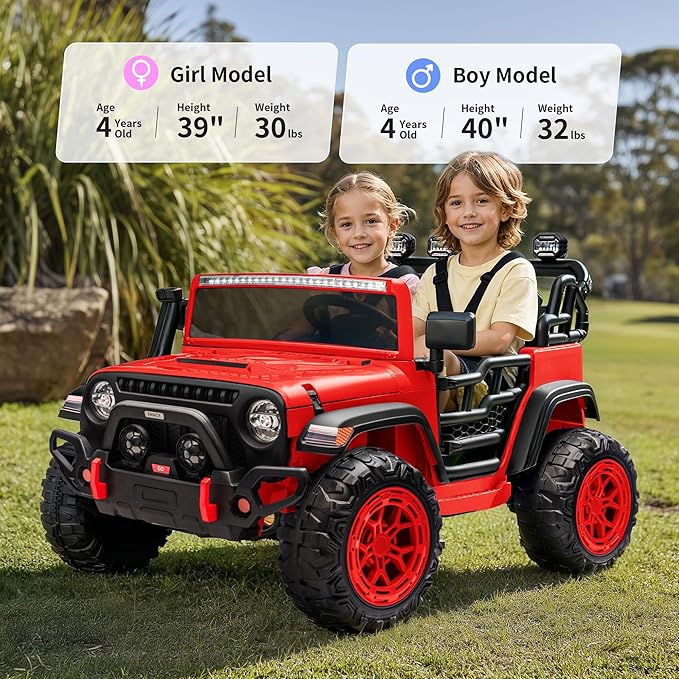 2 Seater Electric Ride on Car Truck, 24V 4x4 Ride on Toy for Kids 4-8 with Remote Control, EVA Tires - Red