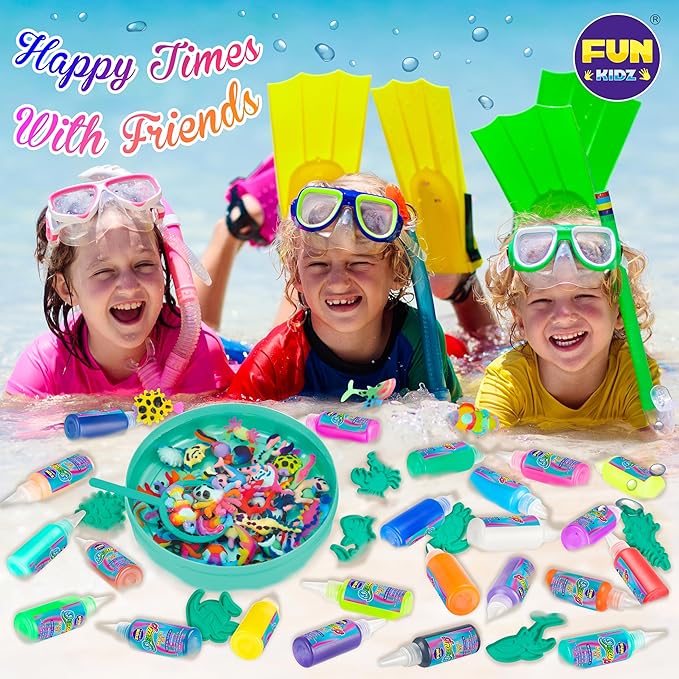 Ocean Magic Water Elves Toys Kit, FunKidz Aqua Squishy Craft Kit for Kids 25 Bright Ocean Colors Gel 16 Ocan Creature Molds Great Birthday Gift for Boys Girls Summer Activities