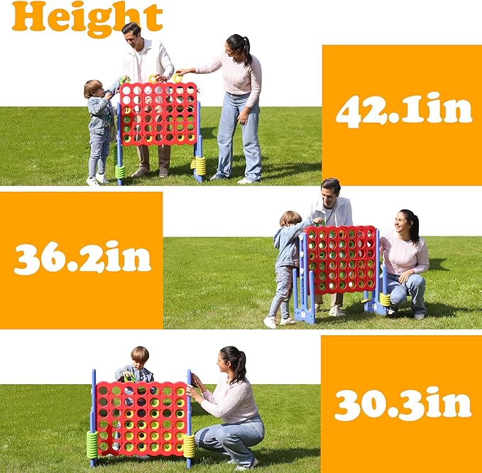 SDADI Jumbo 4 in a Row Game, 4-to-Score Giant Game Set with Adjustable Height (2.5-3.5 FT) for Kids & Adults, Indoor/Outdoor Connect Game with Quick-Release Slider, Perfect for Family and Party Games