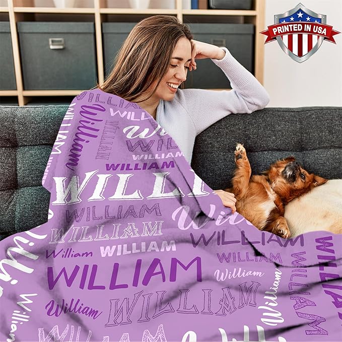 Ship Next Day, Personalized Baby Blanket with Name - Printed in USA, Custom Name Blanket for Boys Girls Kids, Customized Flannel Blankets Gifts for Teen Shower Toddlers Christmas Brithday