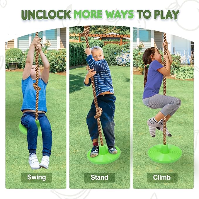 REDCAMP 2 Pack Climbing Rope Swings for Trees, Heavy Duty Plastic Disc Swing Seat for Kids and Adults with Hanging Strap, Green