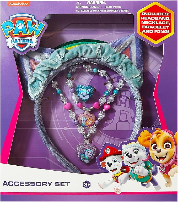 LUV HER Licensed PAW PATROL Headbands for Girls - Kids Jewelry - Dress Up Set All in one Giftable Box - Headband - Play Jewelry Set - 4pc (Toddler Headband, Necklace, Dress Up Bracelet, Ring) Ages 3+