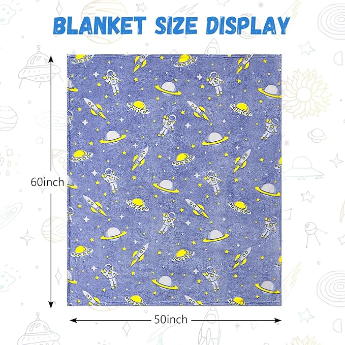 Astronauts Gifts Toys for Boys Kids, Glow in The Dark Astronauts Blanket,Birthday Presents Decor for Kids Age 3-14 Year Old Son Teen Child Toddler Luminous Christmas Bedroom Blanket 50"x60"