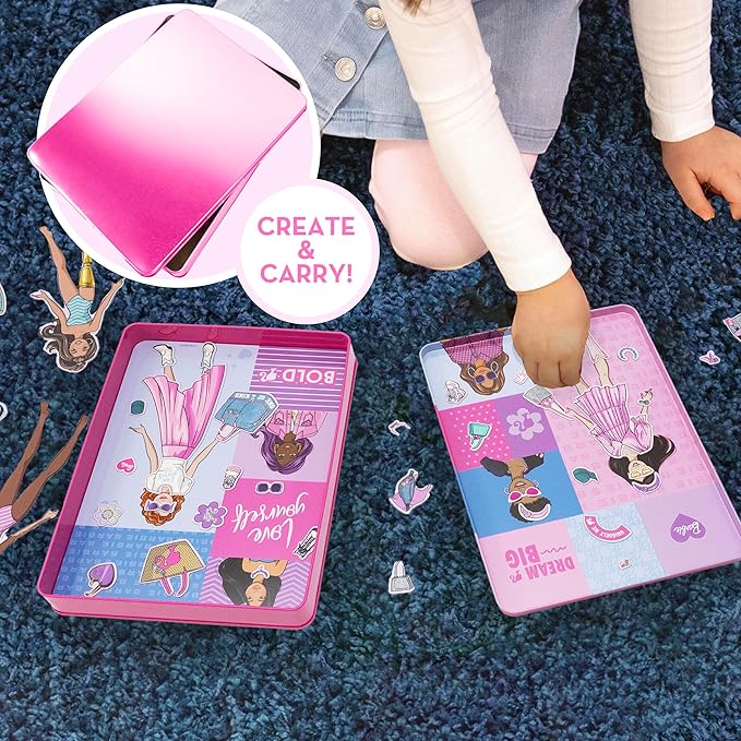 Barbie D.I.Y. Magnetic Play Set, 75 Pieces, 3 Magnetic Dolls, Crafts for Kids Ages 4-8, 4 Year Old Girl Birthday Gifts, Girl Toys, Cute Travel Toy, Fun Airplane Activities, Pretend Play for Girls