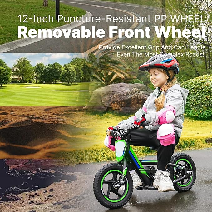 Electric Dirt Bike for Kids 3-6, 170W Racing Experience Lightweight Motorcycle, New Aluminum Frame with 2 Power Modes, 24V Detachable Battery, 12 Inch Knobby Tires