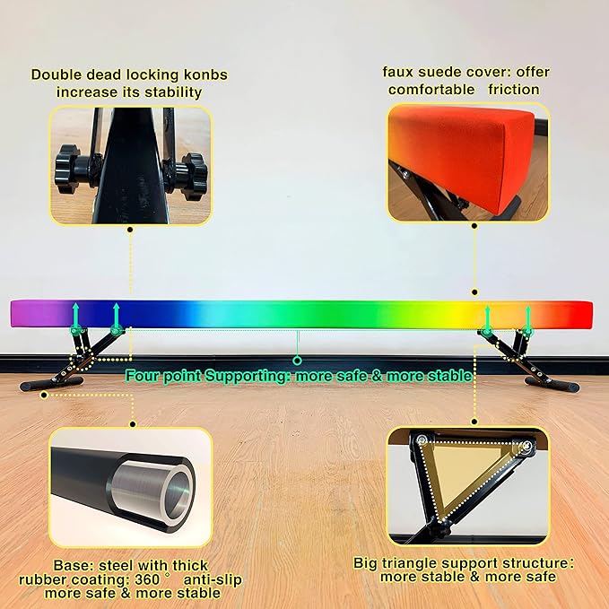 Adjustable Balance Beam 8 ft Gymnastic Beam Adjustable Height for Kids and Teenage of All Gymnastic Levels, Gymnastic Training Beam Gymnastic Equipment for Athlete Home and Gym Club Use