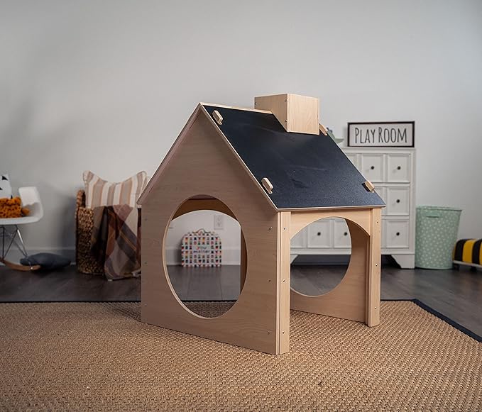 Avenlur Indoor Montessori Wooden and Waldorf Style Playhouse for Toddlers with Double Chalkboard Roof. Sturdy Play Set Structure for Children and Kids ECC Early Childhood Day Care, Preschool Playroom