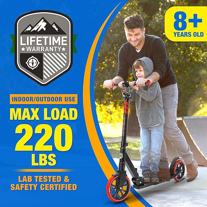 SereneLife Kick Scooter Adult Teenagers Kids- 2 Wheel Kids Scooter with Adjustable T-Bar Handlebar - Alloy Anti-Slip Deck - Portable Folding Scooters for Kids with Carrying Strap