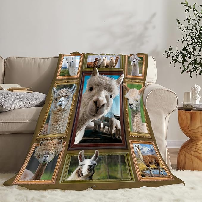 Alpaca Blanket Fleece Soft Warm Plush Llama Animal Throw Blanket Lightweight Plush Fuzzy Cozy Cute Alpaca Blankets Gift for Kids Adult Suitable for Couch Sofa Bed 50"X40"