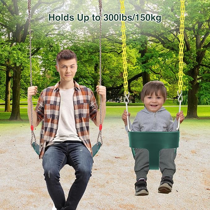 RedSwing Toddler Swing Set, Heavy Duty High Back Full Bucket Swing with Belt Swings Seat Combo Pack for Swingset, Tree Straps and 4 Hooks Included, Green