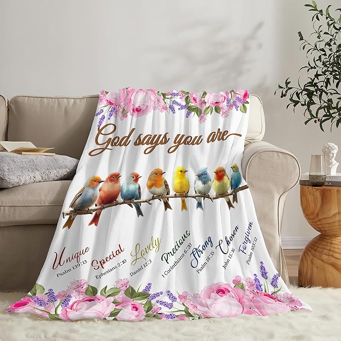 Bird Blanket God Says You are Bird Lover Throw Blanket Gifts for Kids Girls Boys Adults Women Men Super Soft Cozy Plush Fluffy Fuzzy Fleece Blanket Decor 40''X50''