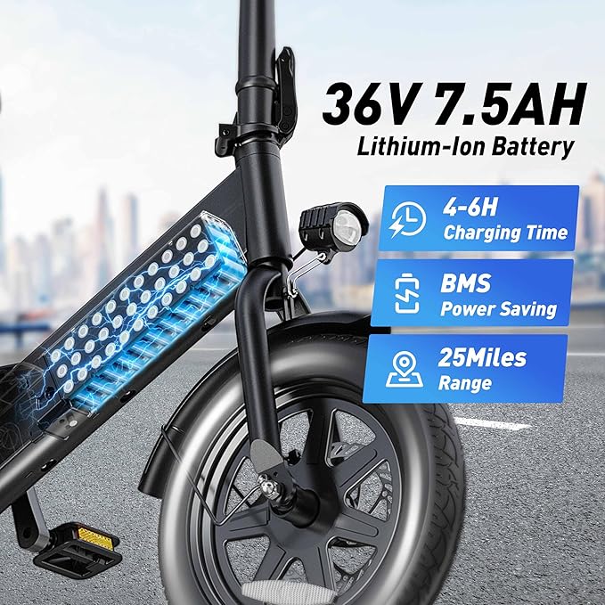 DYU Electric Bike for Adults Teens, Folding Electric Bicycle,Commuter City E-Bike with 350W Motor and 36V 7.8Ah Battery,3 Levels Assist, Dual Disc Brakes