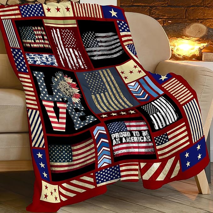 Veteran Blanket American Flag Throw Blanket Veterans Day Gifts for Men Women Adults Super Soft Cozy Plush Fluffy Fuzzy Fleece Blanket Decor 40''X50''