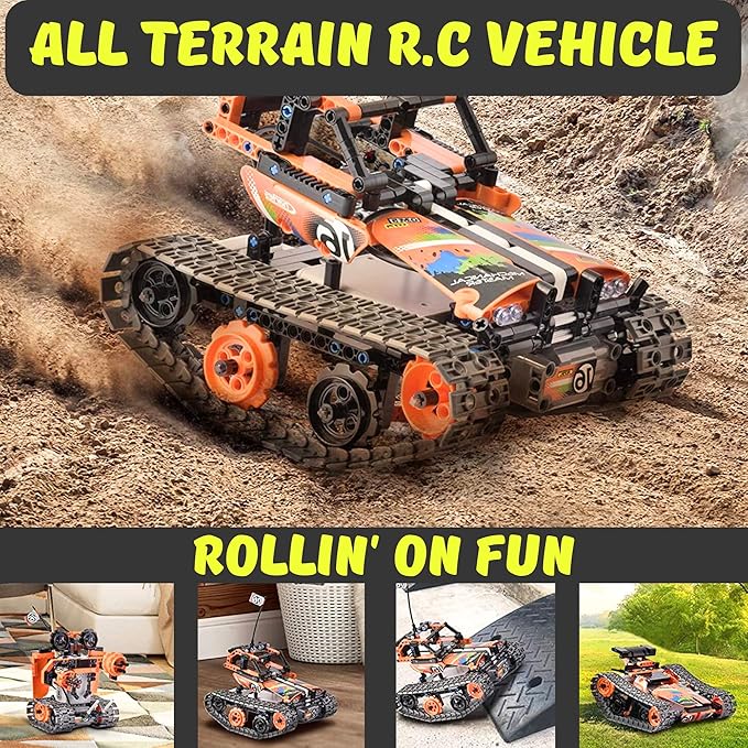 Kididdo Remote Control Car Building Toys for Boys Age 8-12 Fun STEM Robot Kit Cool Birthday Gifts for 8 to 14 Years Old Boys 3-in-1 Building Blocks RC Cars Kit to Build a Robot or Car