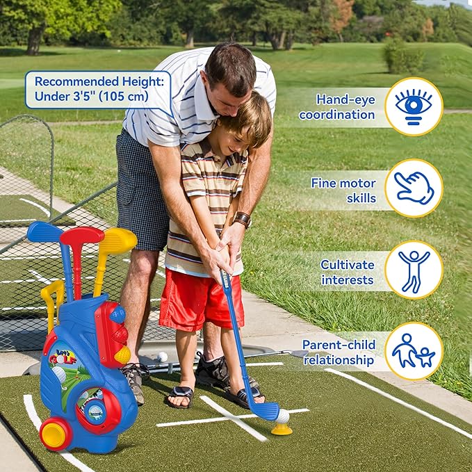 Liberry Toddler Golf Set, Upgraded Kids Golf Cart with Unique Shoulder Strap Design, Indoor and Outdoor Golf Toys for Boys and Girls Aged 1-5 Years Old