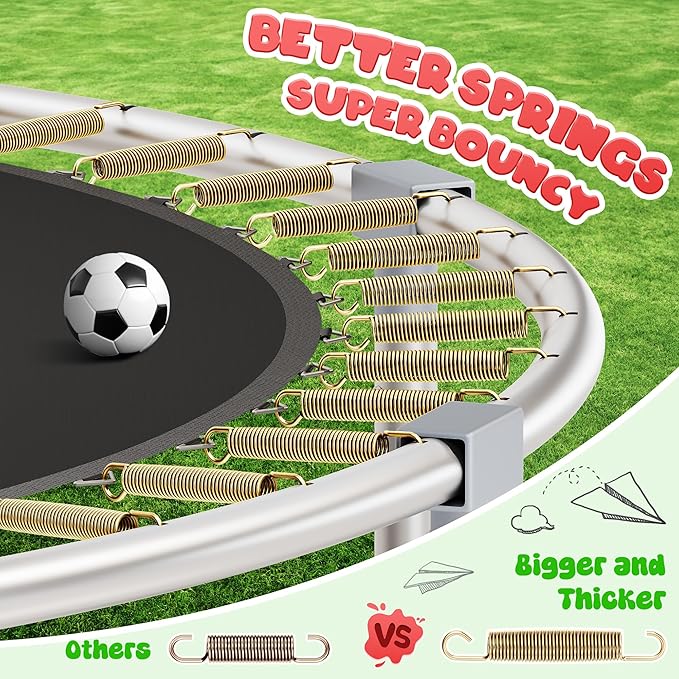 Trampoline 8FT 10FT, Outdoor Trampolines with Enclosure Net and Ladder, Recreational Anti-Rust Trampolines for Kids and Adults, ASTM Approved