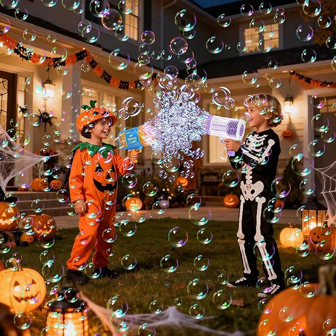Bubble Gun, Bazooka Bubble Machine Gun, Bubble Blaster Gun with Bubble Solution, 69 Holes Bubble Bazooka Gun Outdoor Summer Toy Party Favors for Kids Purple Halloween Bubble Maker Blowers